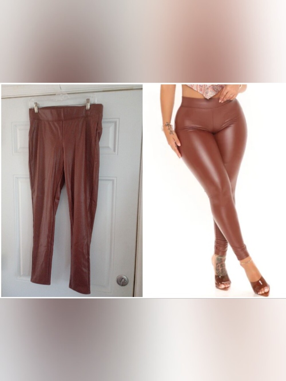 Fashion Nova Cognac High Waist Faux Leather Leggings Soft Lined Large